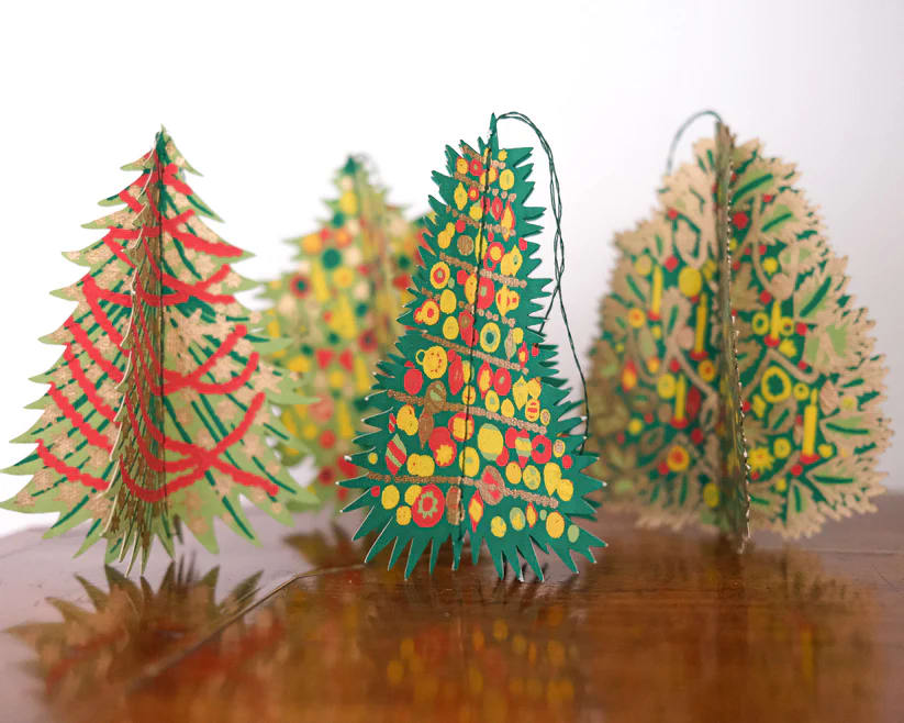 Decorated Trees Paper Ornaments