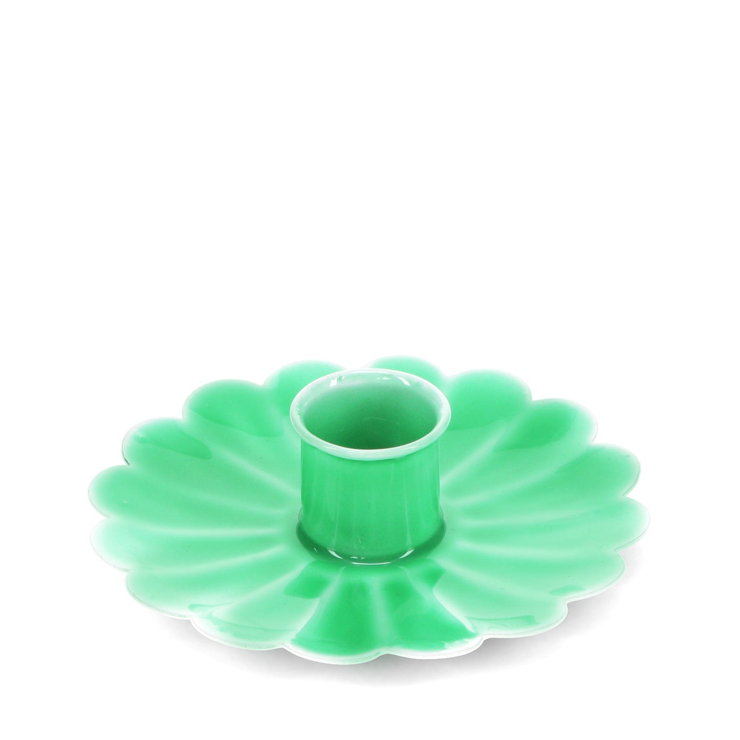 Enamel Flat Flower Candle Holder - Green