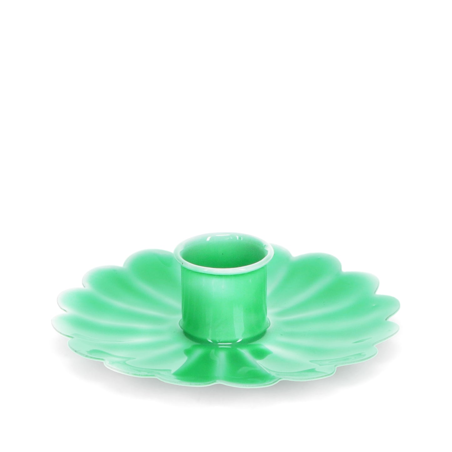 Enamel Flat Flower Candle Holder - Green