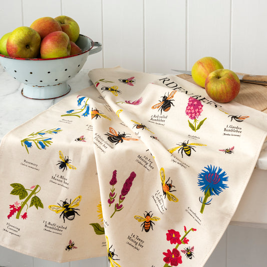 Garden Bees Print Tea Towel