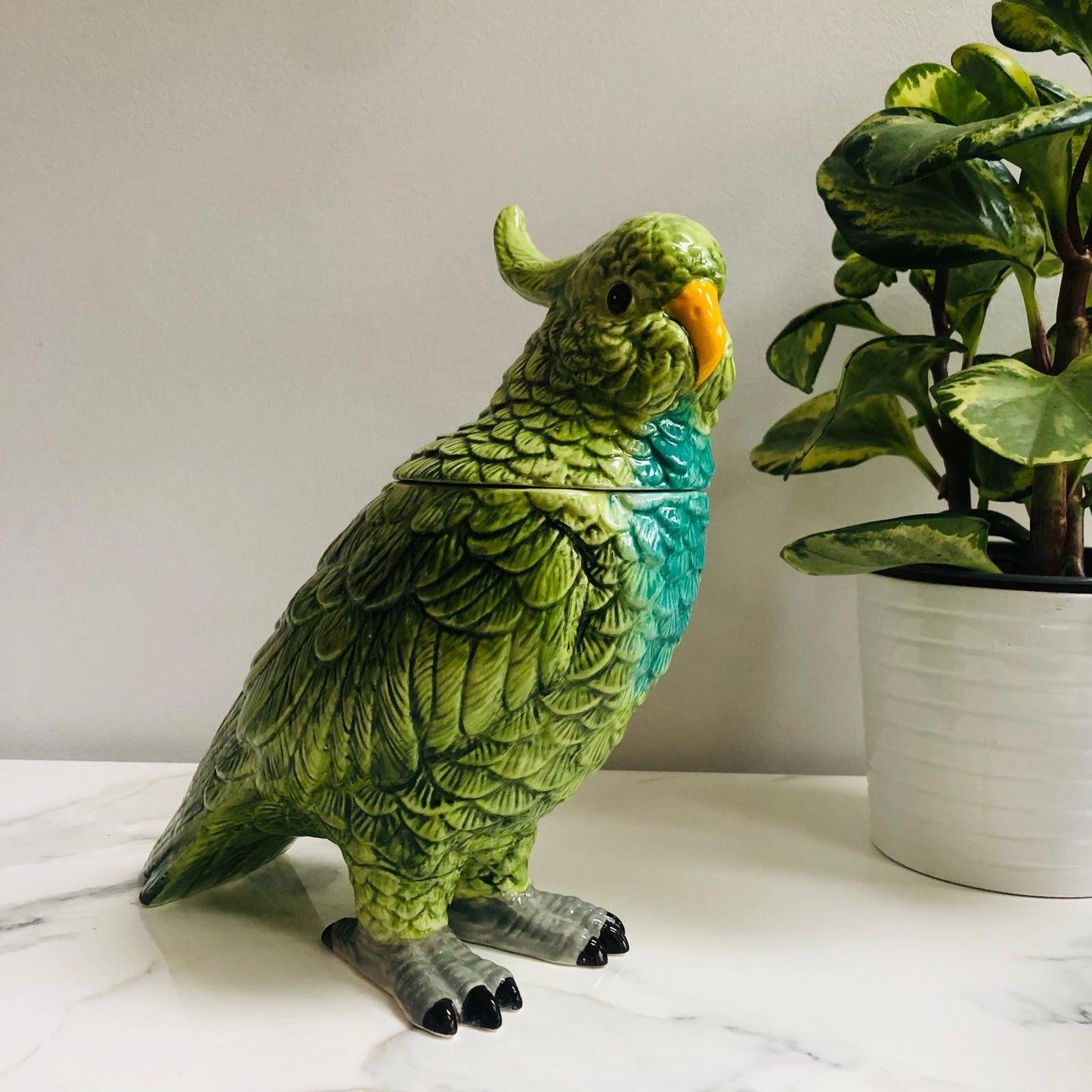 Green Parrot Ceramic Jar