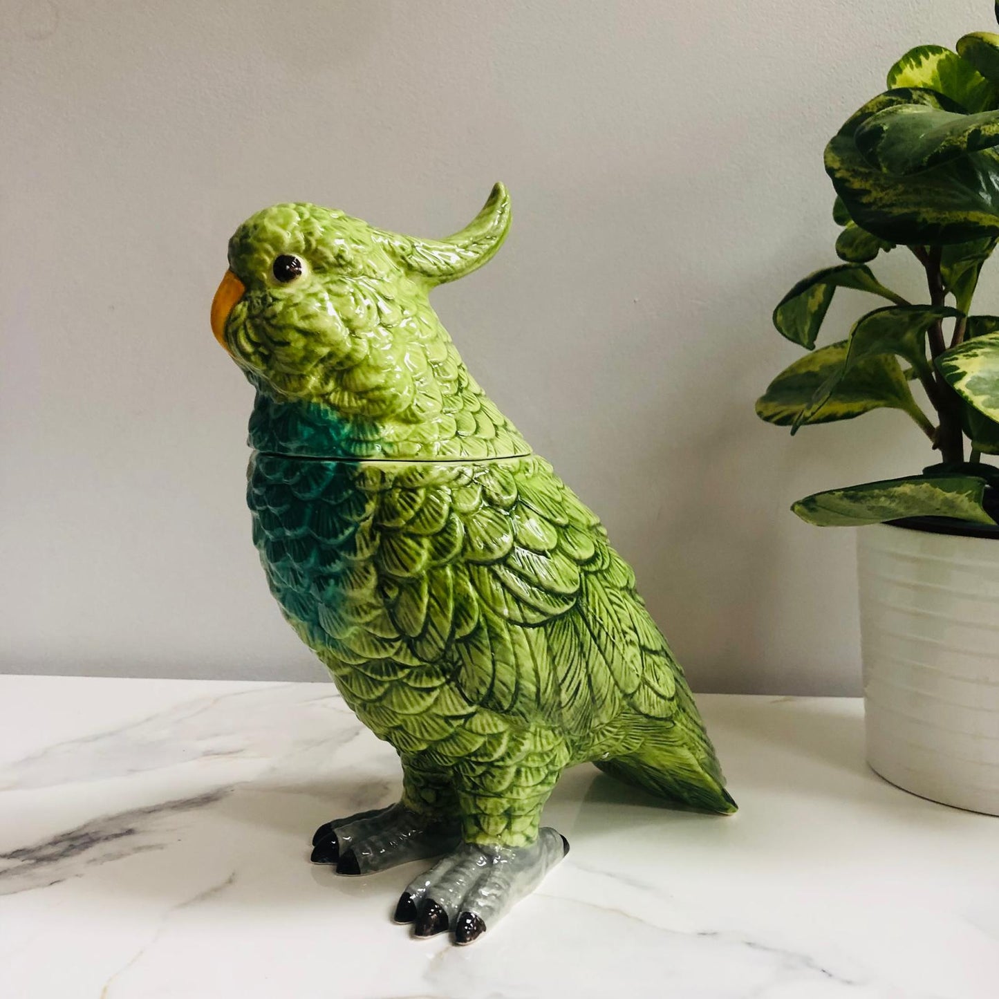 Green Parrot Ceramic Jar