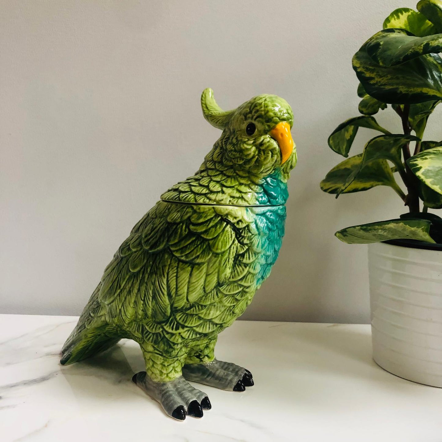 Green Parrot Ceramic Jar