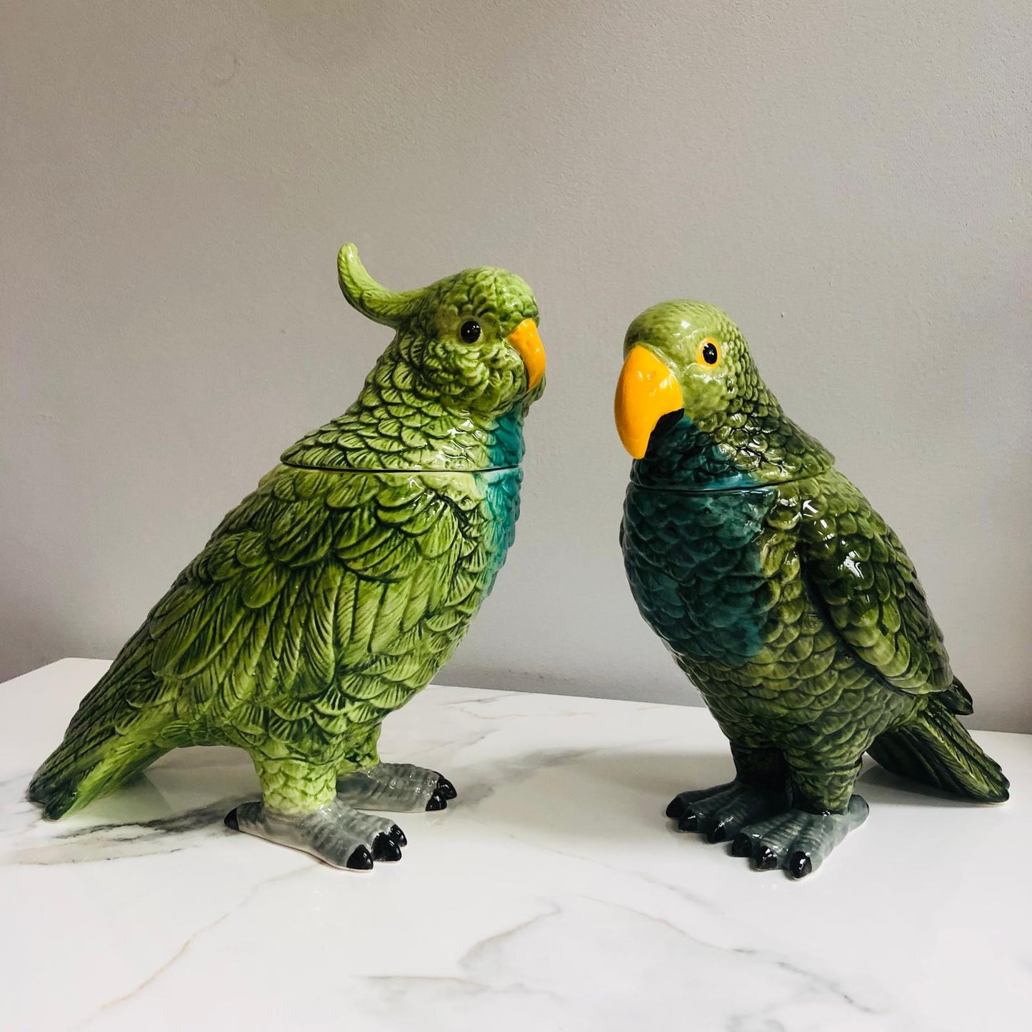 Green Parrot Ceramic Jar