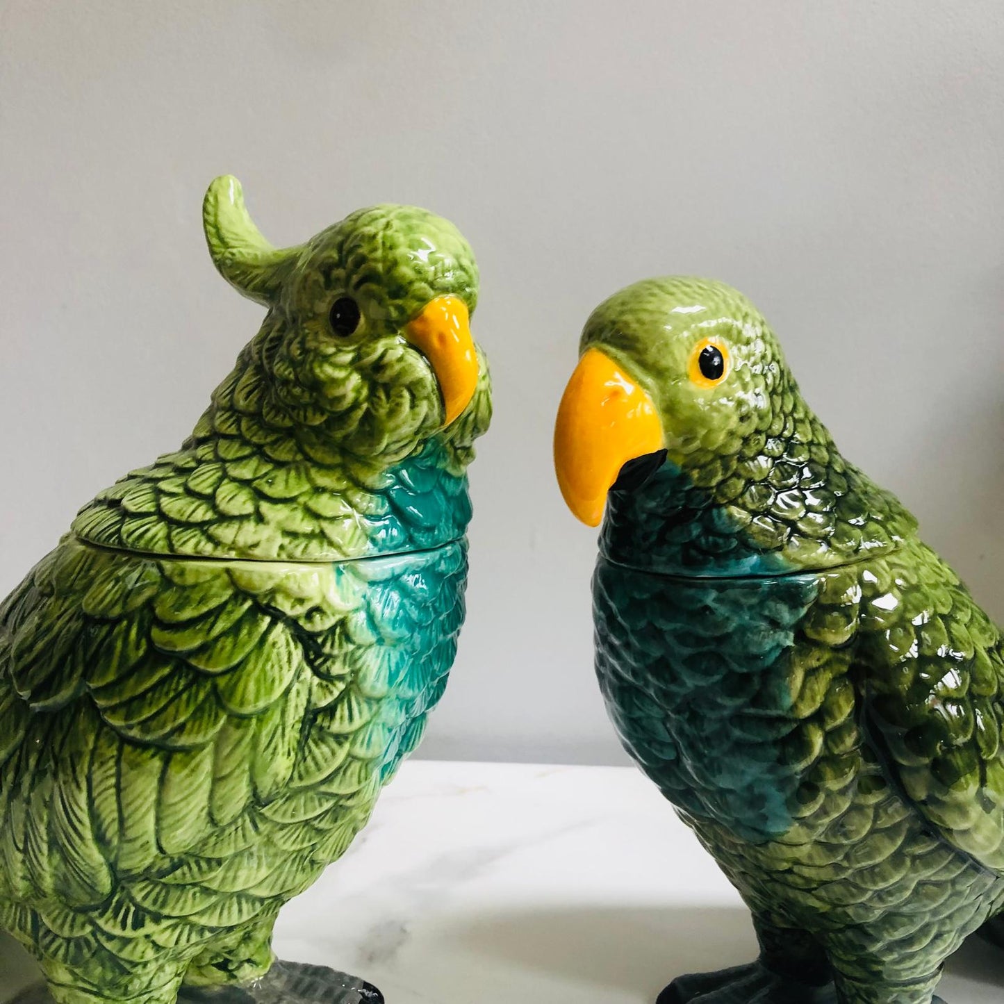 Green Parrot Ceramic Jar