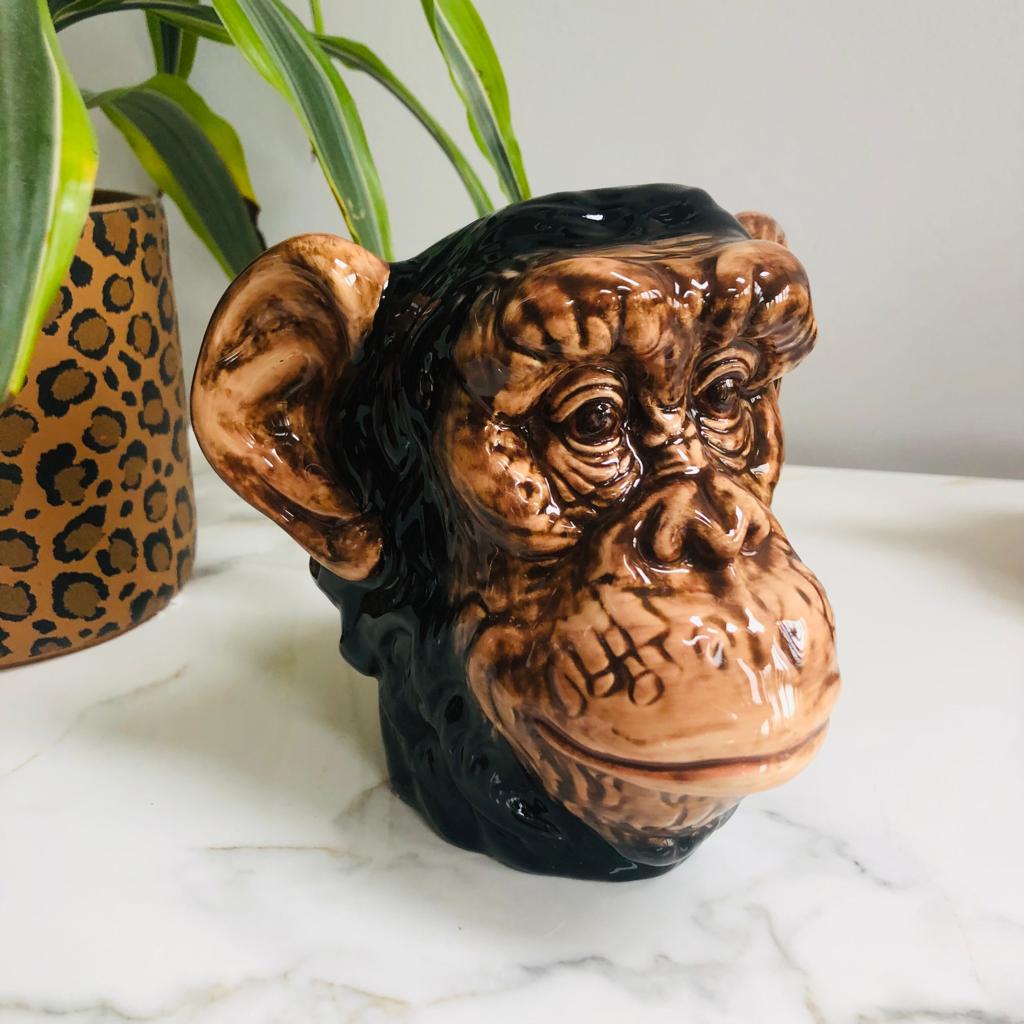 Ceramic Chimpanzee Head Vase Jar - ad&i