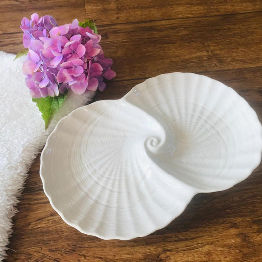 Off White Ceramic Double Shell Dish-ad&i